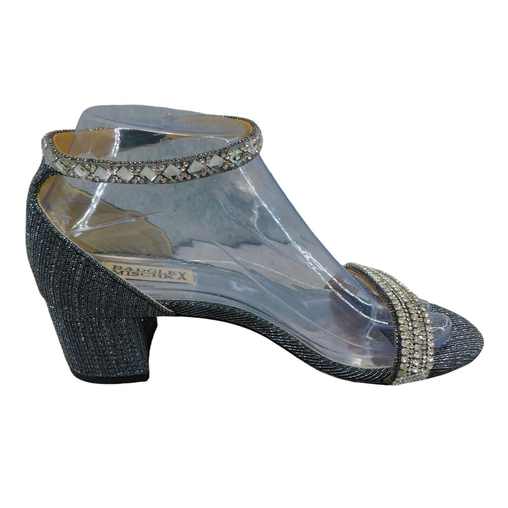 Badgley Mischka Womens Shoes Jeweled Strapped Pewter Open Toe Block Heel Size 7 - Picture 3 of 11